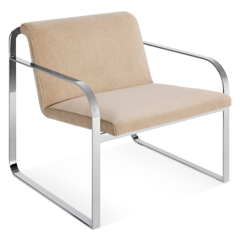 Skald Lounge Chair, Stone Velvet Cotton Blend, Polished Chrome