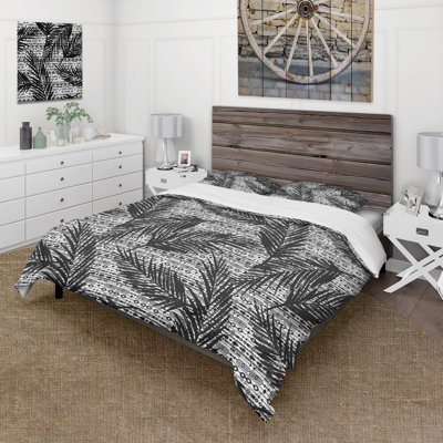 Feuille de palmier monochrome géométrique - ensemble de housse de couette moderne - microfibre de polyester
