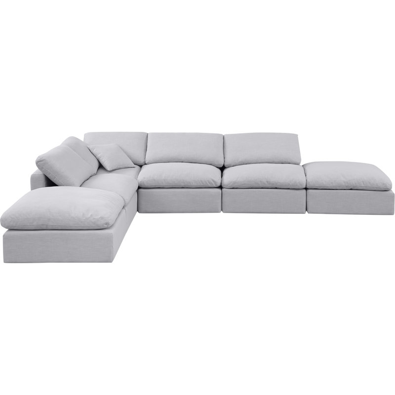 Canapé modulaire de coin rembourré 6 pièces Itala, Tissu gris texturé en lin