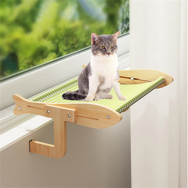 Siège de fenêtre pour chat avec support pour fenêtre et hamac pour chat, Vert