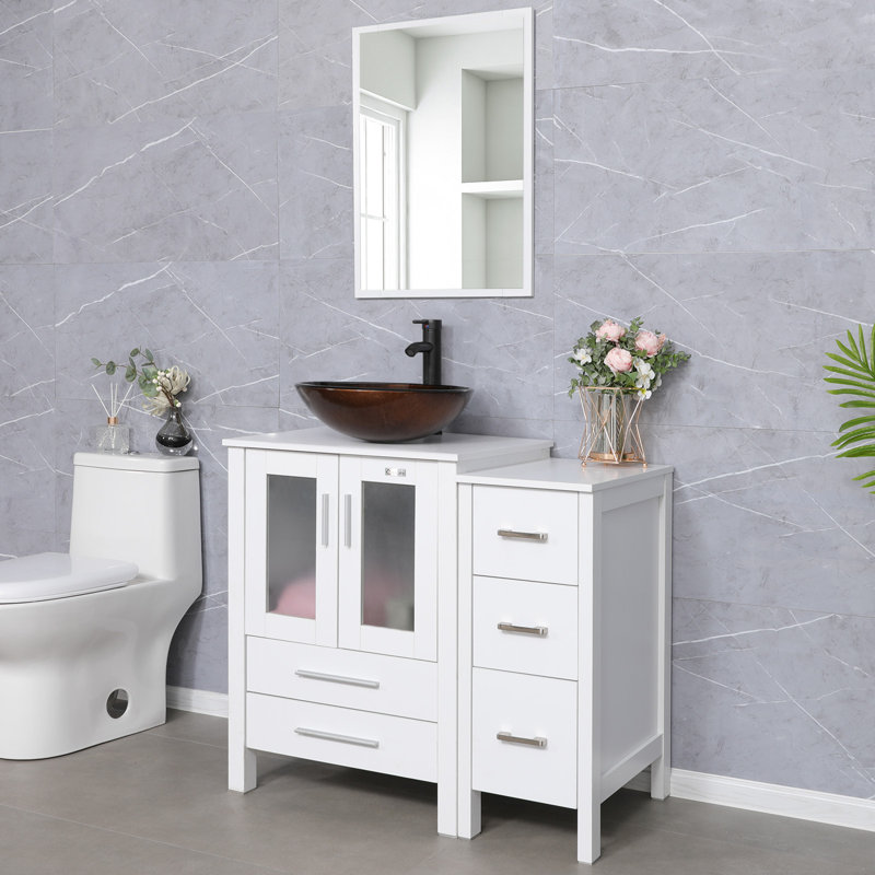 Ensemble de meuble-lavabo simple 36 "avec miroir , Blanc, Blanc