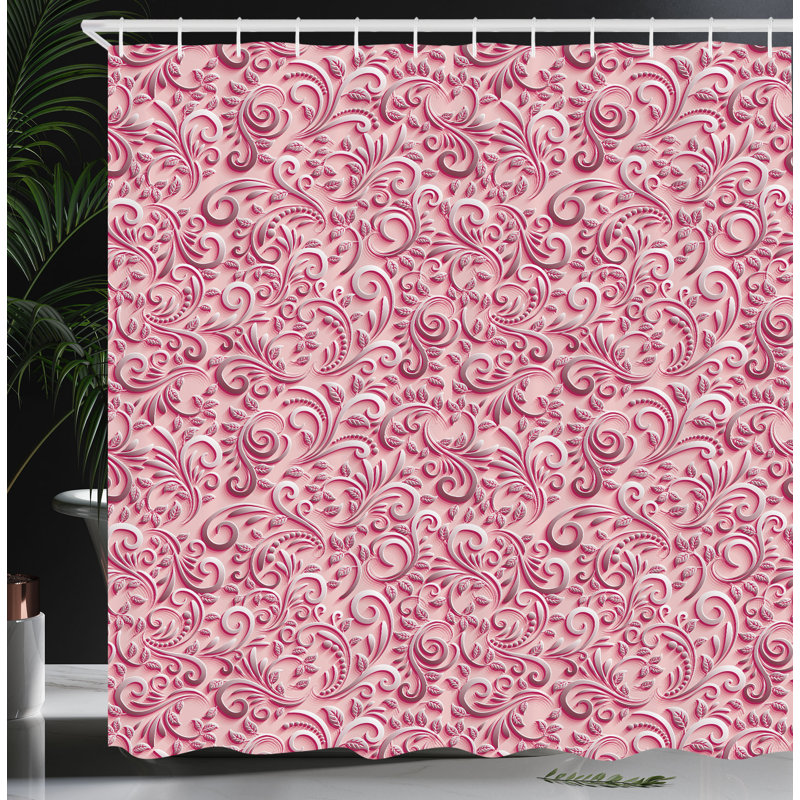Floral Shower Curtain with Hooks Included, 70" H x 69" W, Blush Magenta