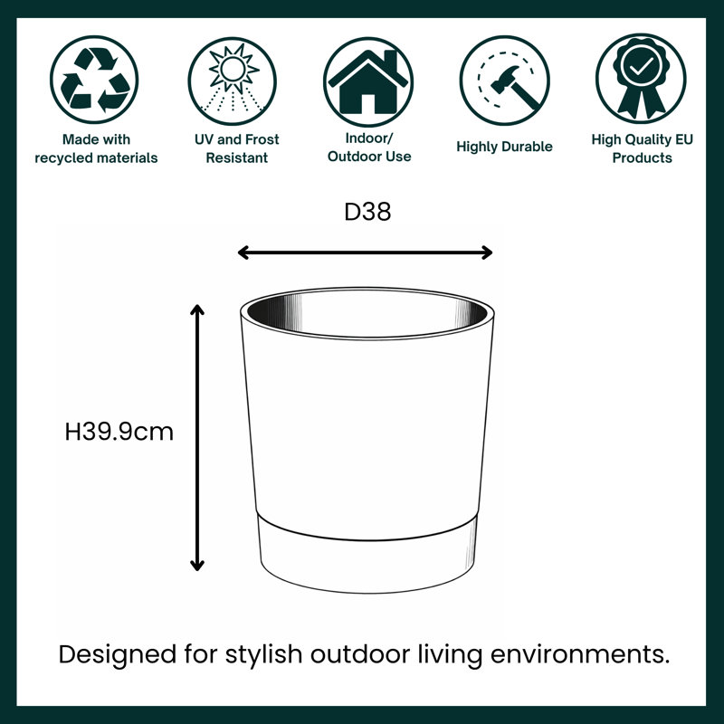 Suvanna Pot Planter Concrete Effect Recycled Plastic Outdoor Planter, 39.9cm H x 38cm W x 38cm D, Grey