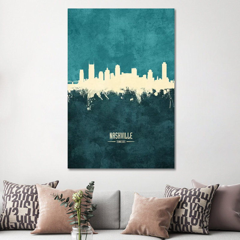 «Nashville Tennessee Skyline» par Michael Tompsett - peinture sur toile tendue, H 60 po x l 40po x P 1,5 po