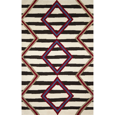 Wool Southwestern Area Rug in Stone/Ebony/Red/Cobalt