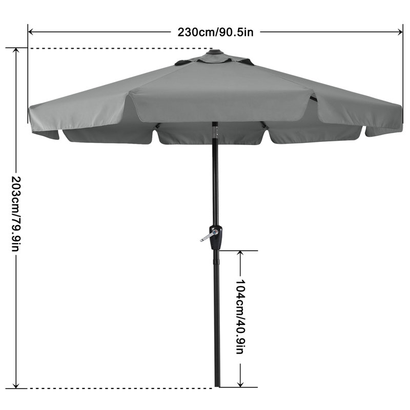 Parasol de marché 9 pi Hobert, Gris foncé, H 79,9 po x l 90,5 po x P 90,5 po