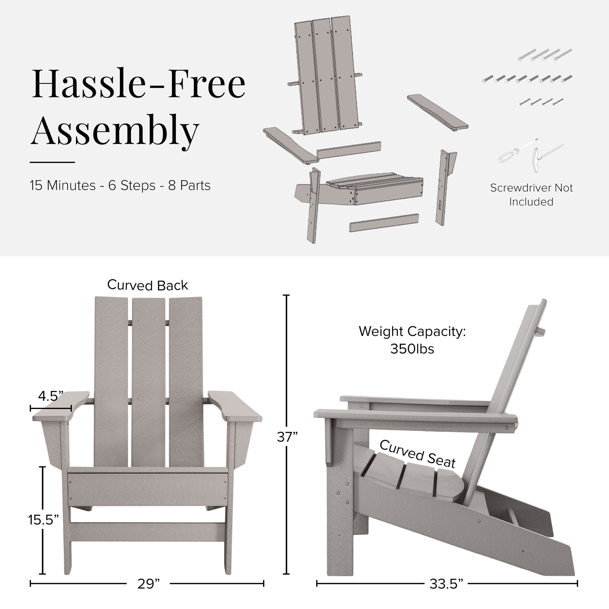 Ratcliff Outdoor Adirondack Set, LIght Gray