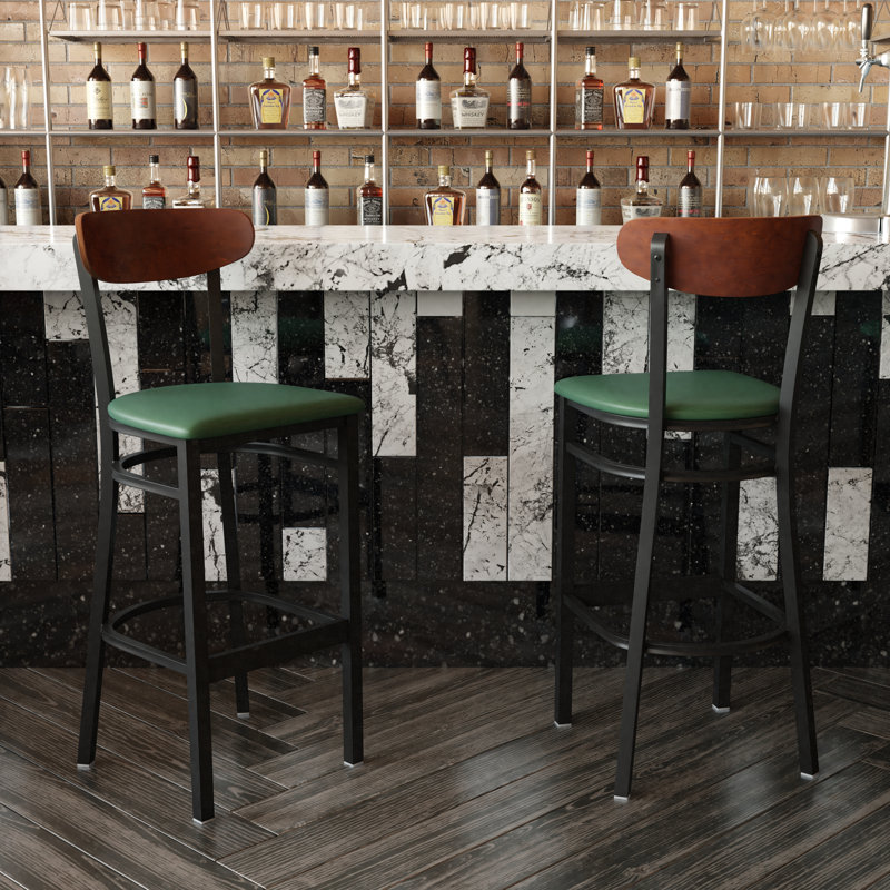 Tabouret de bar en métal Everlena, Noyer, Vert