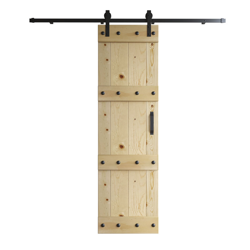 Porte de grange à panneaux en bois avec ensemble de quincaillerie d'installation, 30 po x 84 po, Non fini
