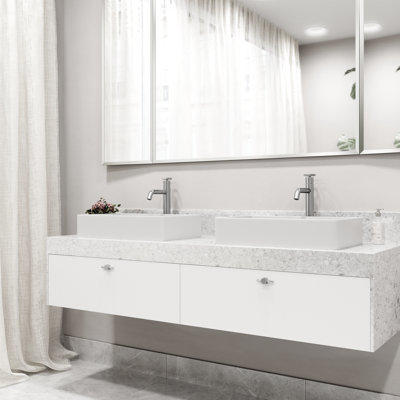 Magnolia Matte Stone White Rectangular Vessel Bathroom Sink with 12'' H Faucet