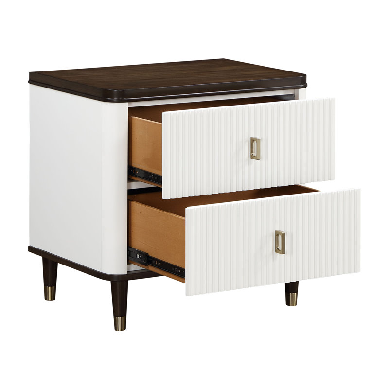 Nightstand w/USB, White & Walnut Finish