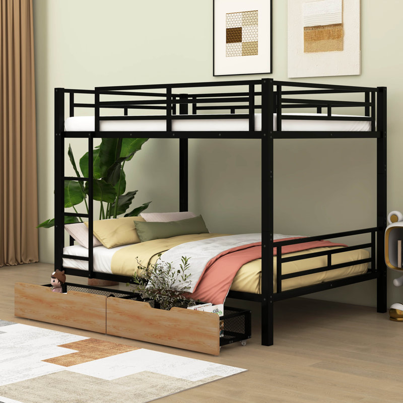 Metal Full Convertible Bunk Bed With 2 Drawers