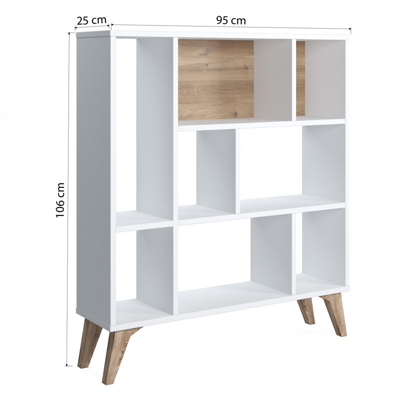Frame Bookcase, Standing Bookshelf with 8 Shelves, Display Cabinet, White, (4 Shelves) 106cm H x 95cm W x 25cm D
