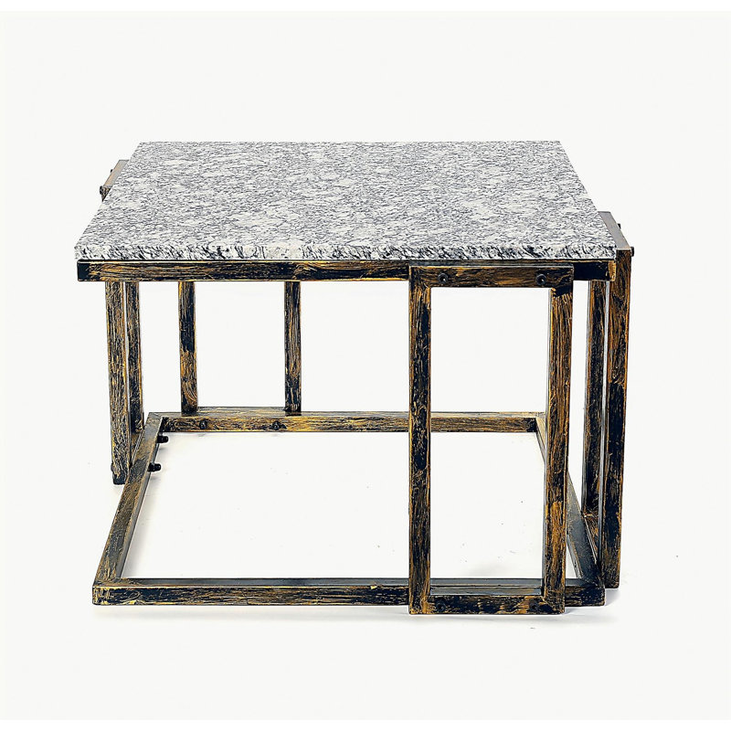 Support pour plante en marbre granit noir / doré 14,5 po