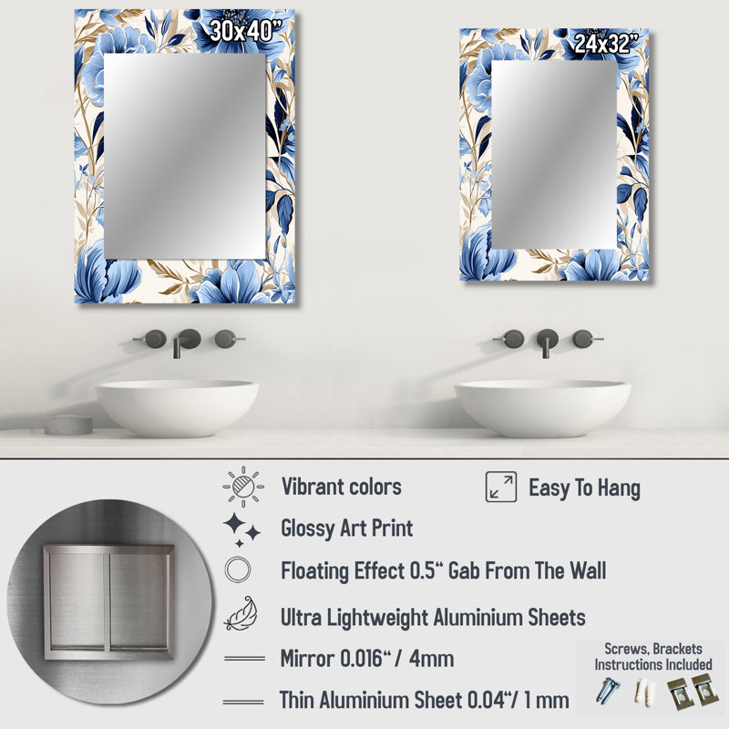 Clee Coastal Retreat Ii Boho Pattern - miroir boho, miroir mural unique Boho, reproduction d'art en métal, 32 po x 24 po