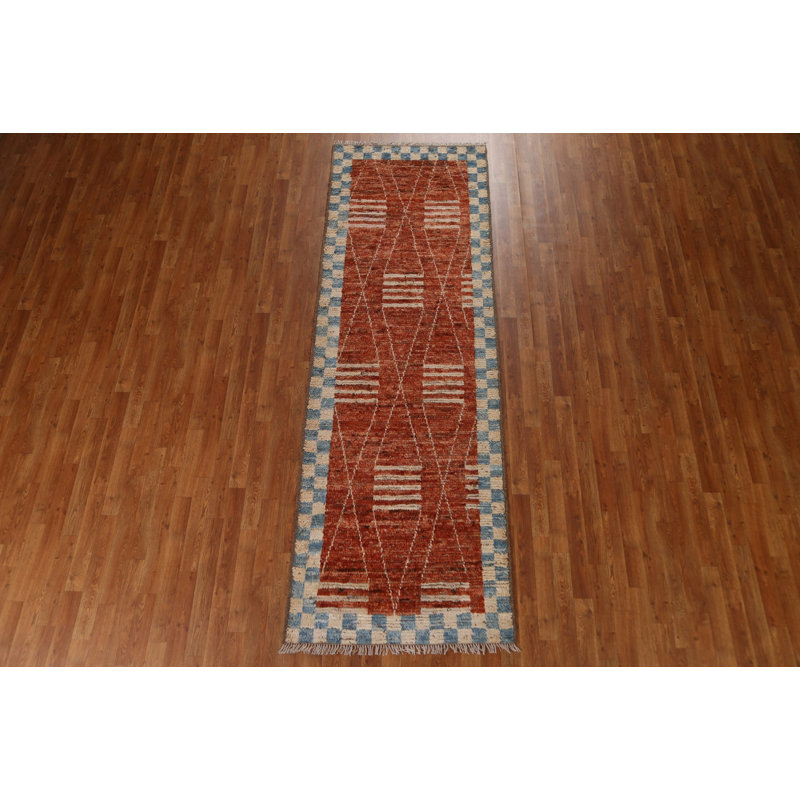 Tapis de couloir orange orange noué à la main 3 x 10