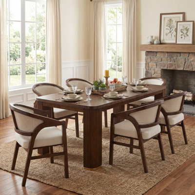 Ensemble de table de salle à manger 6 personnes Meika avec chaises rembourrées et structure en bois