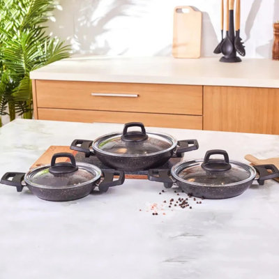 Karaca Biogranite Black Gold 6-Piece Induction Shallow Frying Pan Set, Black Gold