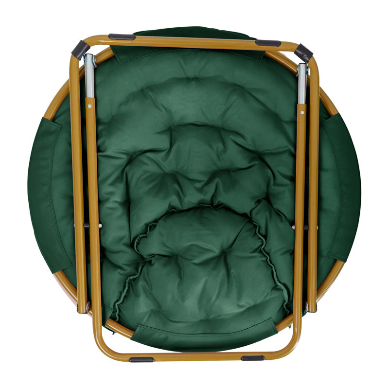 Fauteuil lune surdimensionné pliable en fausse fourrure avec repose-pieds pliable, Polyester vert, Or
