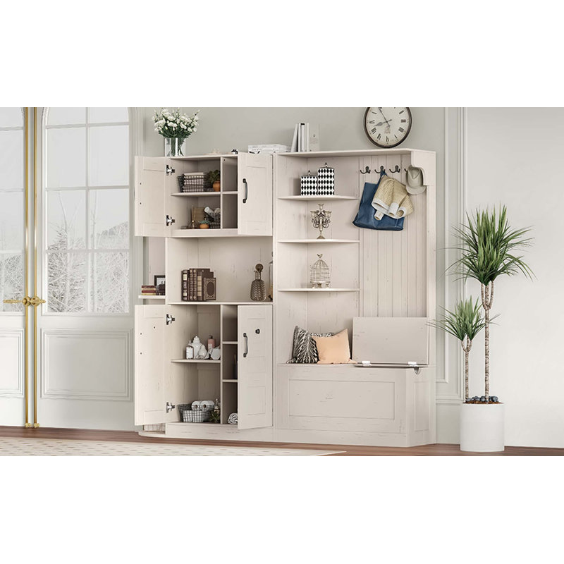 Armoire d'arbre de couloir multifonctionnelle gauche-droite avec rangement et 4 crochets pour le salon et le couloir, Beige