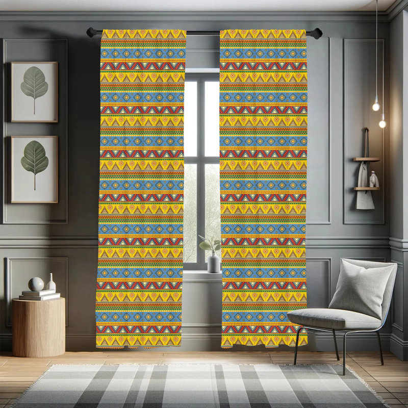 Mexican Geometric Semi-Sheer Rod Pocket Sliding Panel, 28" x 95"