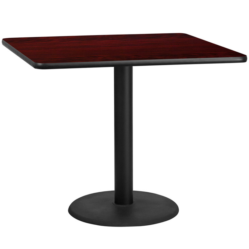 Plateau de table stratifié carré Jack avec base à hauteur de table, H 31,12 po x l 30 po x P 30 po, Acajou