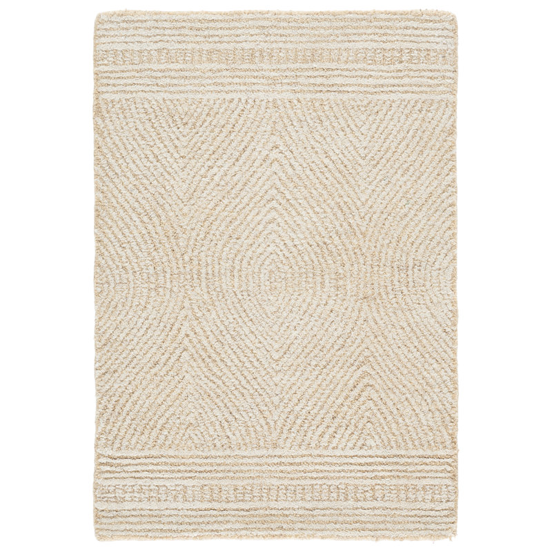 Lulubell Abstract Hand Tufted Wool Geometric Rug, Rectangle 10' x 14', Ivory/Beige