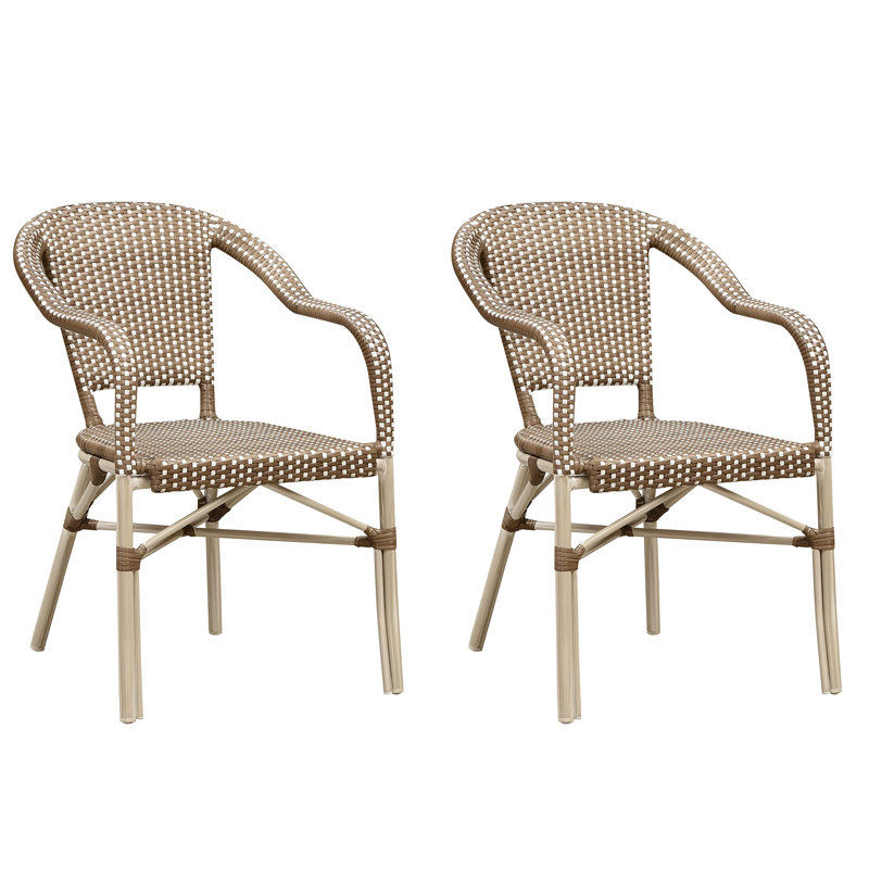  Dining Chair Set Of 2 Outdoor french Chairs With Hand-Woven Aluminum Wicker Rattan, Brown