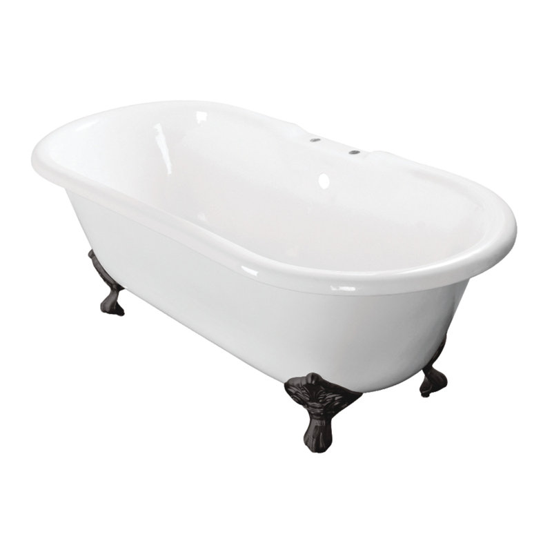 Kingston Brass Aqua Eden 60-Inch Cast Iron Oval Double Ended Clawfoot Tub (7-Inch Faucet Drillings), Matte Black