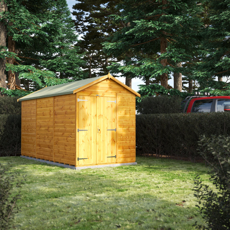 Powersheds 12 x 6ft Timber Tongue & Groove Windowless Apex Garden Shed, Double Doors
