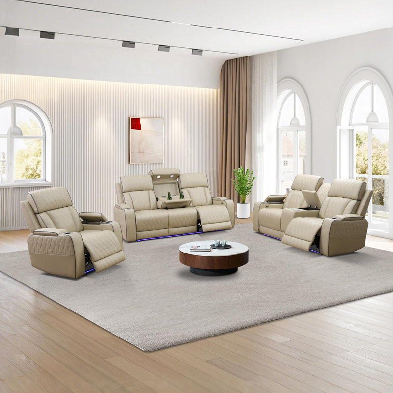 Ensemble de canapé inclinable en cuir 3 pièces