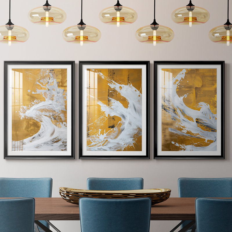 ABSTRACT Series CDXLV III - Impression sur mesure avec cadre de qualité supérieure mat - 3 pièces, Noir, H 30 po x l 63 po