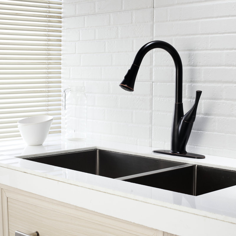 Oil - Rubbed Bronze Pull Out Faucet, Streamlined Silhouette For Kitchen, Life Shine Surface, Repels Water Spots, Single Handle Right Or Left, 360 Degree Swivel Spout, Dual Spray Modes, Mountable