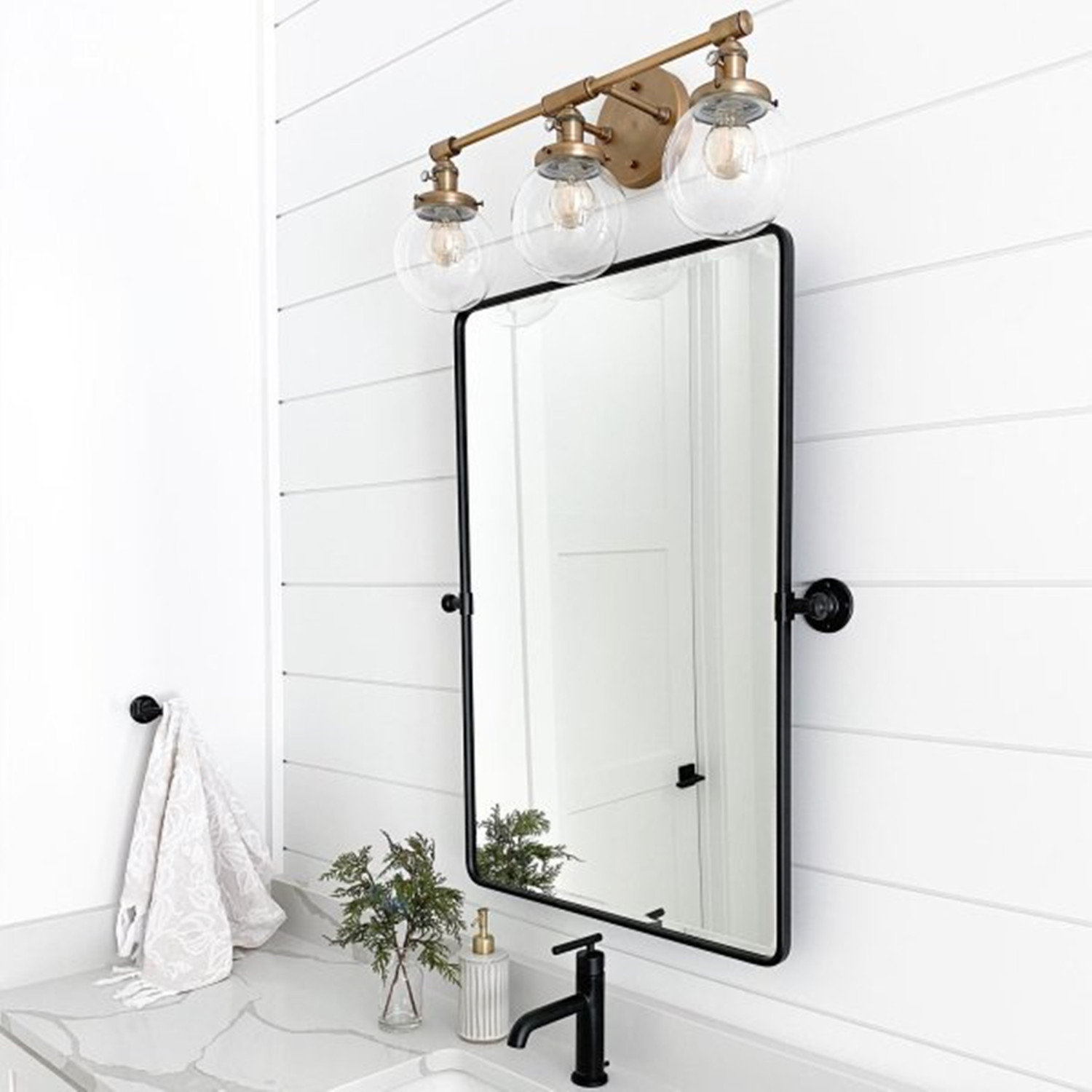 Farmhouse Iron Framed Wall Mirror with Shelf - 30 H x 21 W Large Bathroom  Mirrors for Wall, Rectangular Black