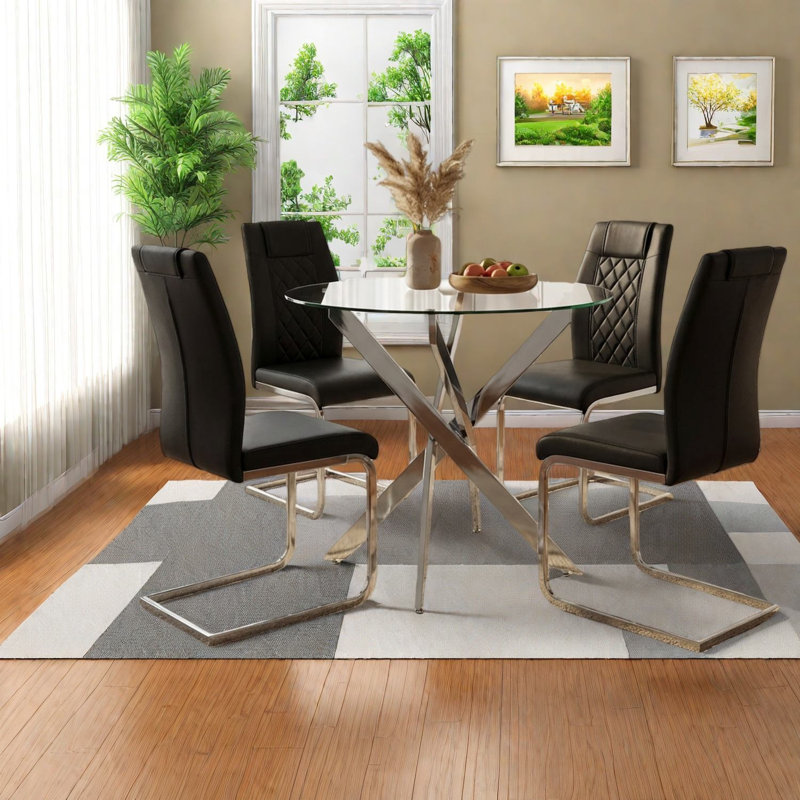 Ensembles de table de salle à manger modernes en verre et en métal, peu encombrants pour la cuisine domestique