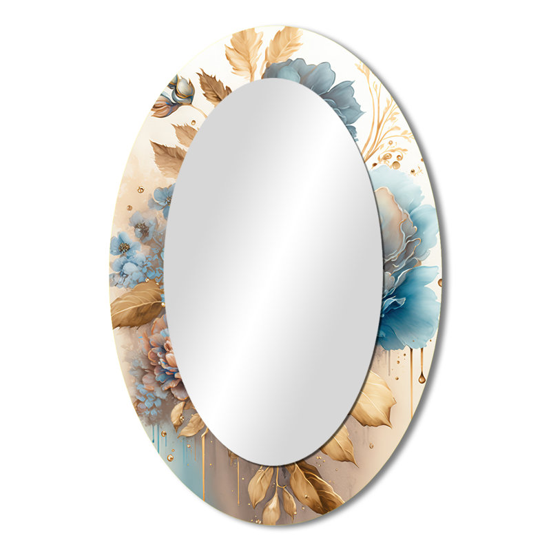 Miroir mural ovale bleu et doré, 36 po x 24 po