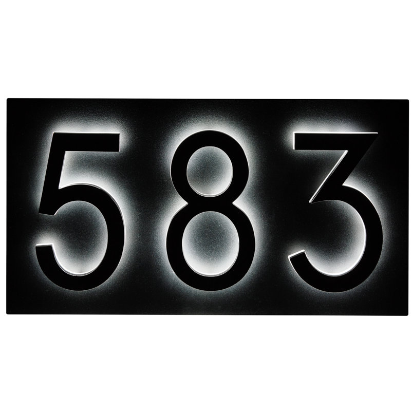 Small Black Steel Floating Address Plaque with LED Backlit Numbers