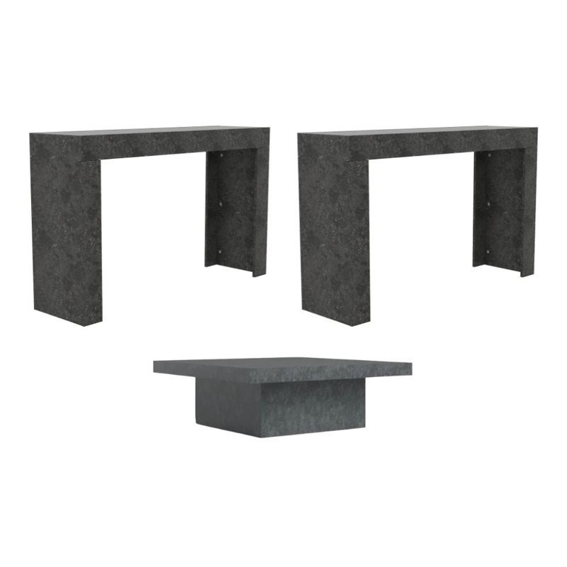 Caomhan Modern 3 Piece Living Room Table Set, Ash Stone