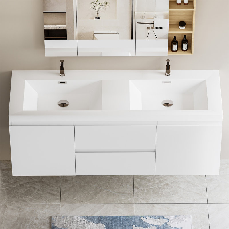 Meuble-lavabo flottant 60 po avec lavabo, Blanc
