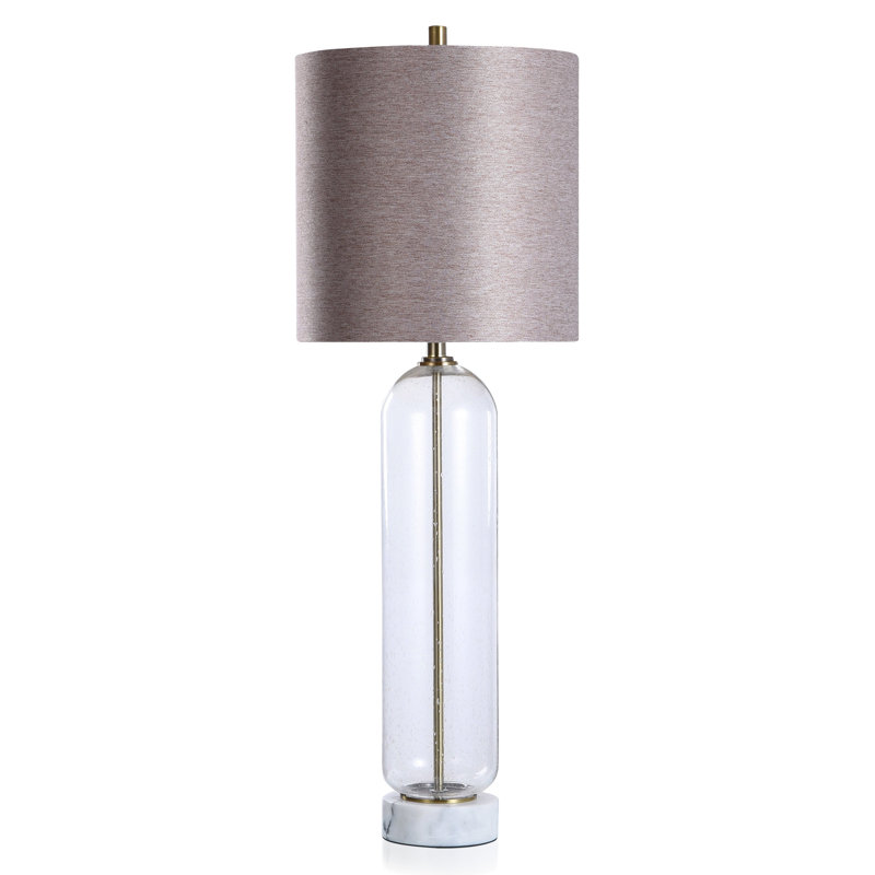 Tall White Marble and Clear Glass Table Lamp