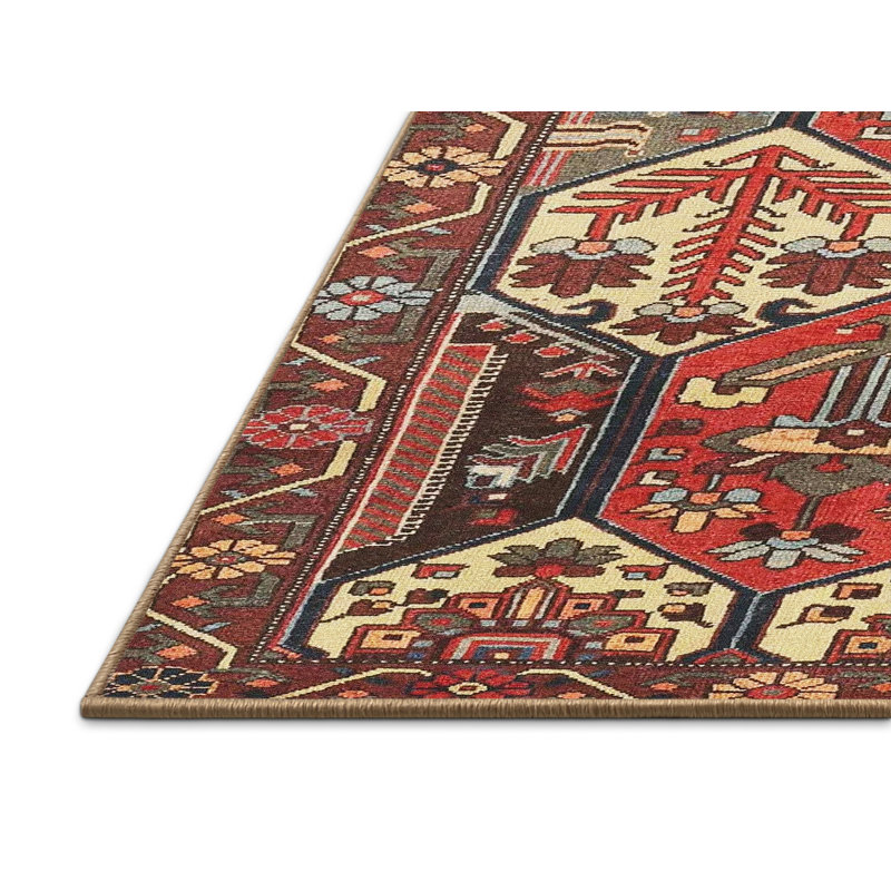 Tapis traditionnel rouge / beige Pera, Rectangle 5 pi x 7 pi