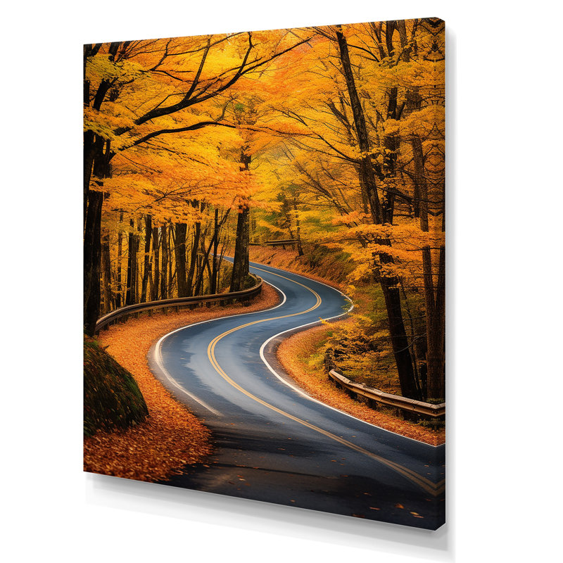 Passerelle, route d'automne dans la forêt I, Toile tendue, H 40 po x l 30 po x P 1,5 po