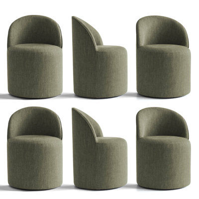 Swivel Upholstered Barrel Back Dining Chair With Hidden Casters (Set of 6)