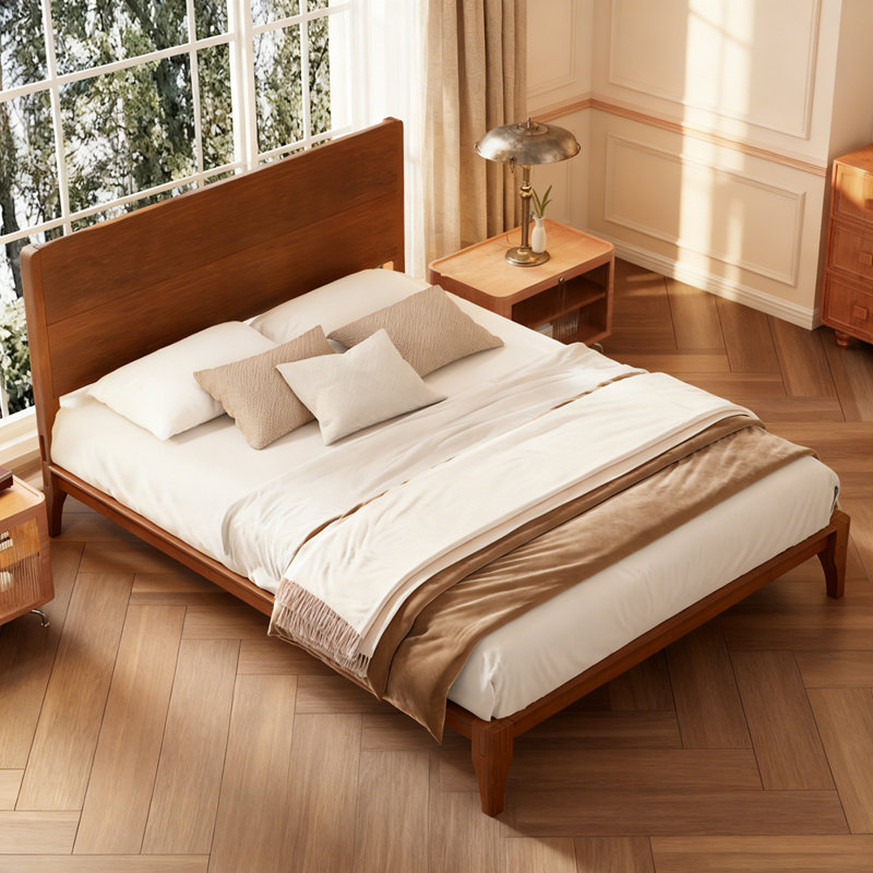 Mid-Century Modern Bamboo Platform Bed - No Box Spring Needed, Wood Slat Metal Support, Easy Assembly, Brown, Queen