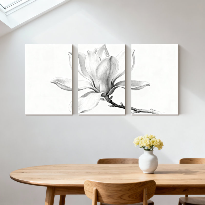 «Magnolia Magnolia Flower», ensemble de 3 reproductions d'art sur toile, H 30 po x l 60 po
