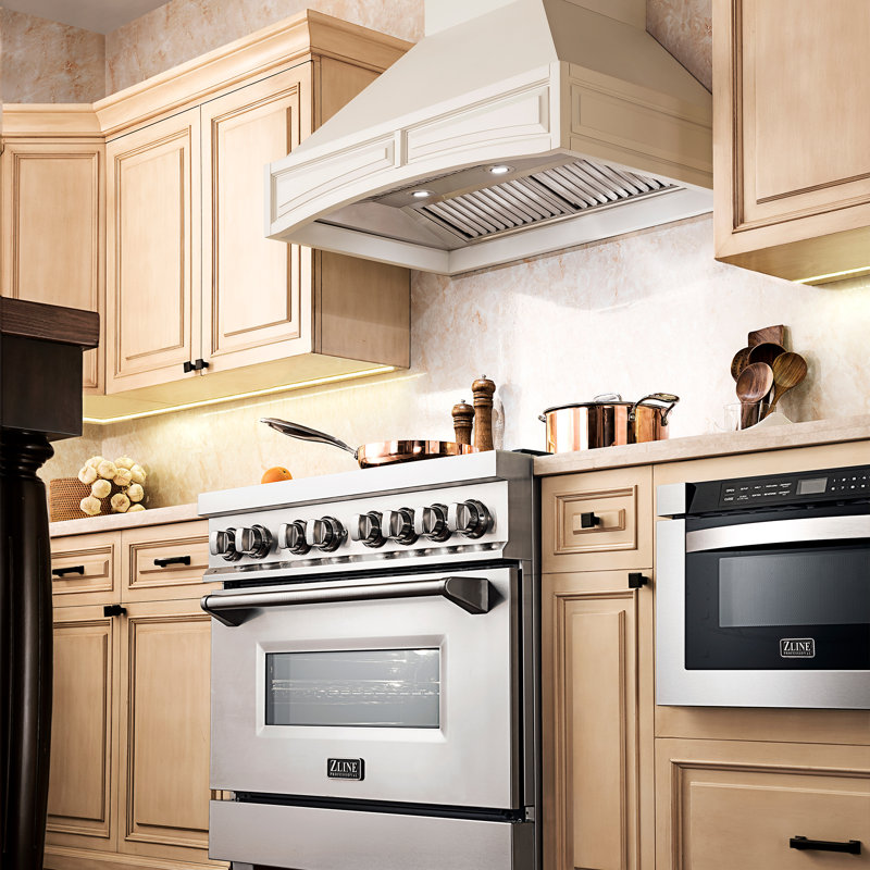 36" Wood 700 CFM Ducted Wall Mount Range Hood, Cottage White