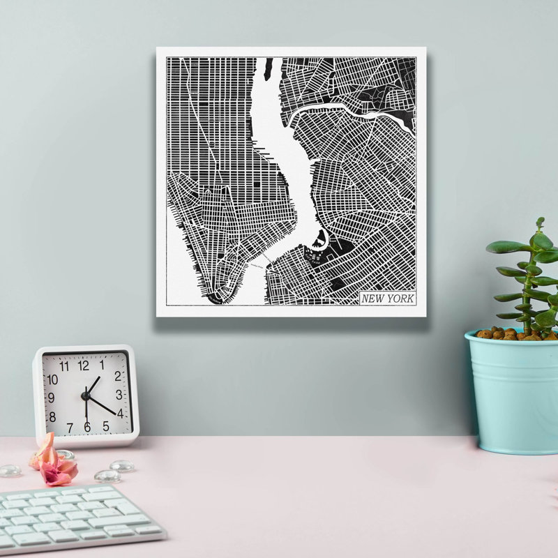 «New York Map Black» par Laura Marshall, art mural sur toile