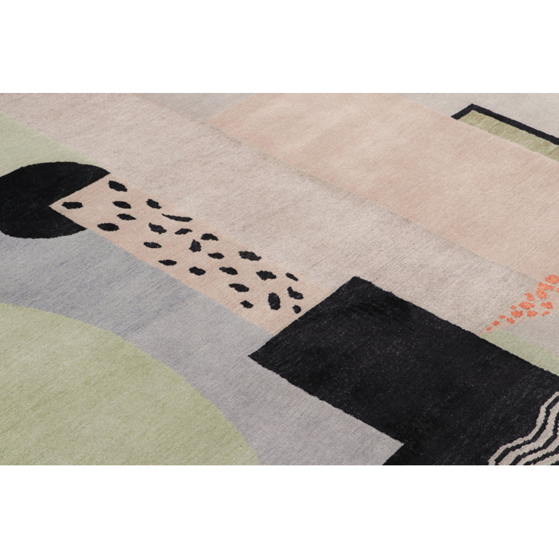 Rug & Kilim’S French Art Deco Style Rug With Green And Beige Geometric Pattern