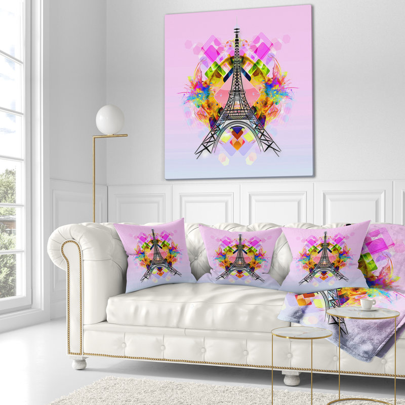 Lumineux Paris Tour Eiffel - dessin abstrait imprimé, Coussin décoratif, 16 po x 1 po