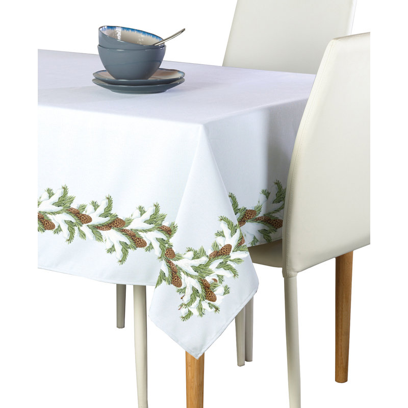 Leacross Floral Square Christmas Tablecloth, Christmas Pinecone Snow Garland, 70" L x 70" W